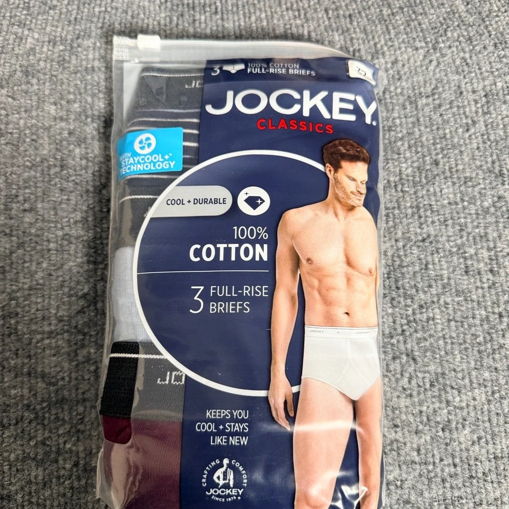 New Lot of 3 Jockey Classic Mens Size 32 Briefs White Cotton Full Rise Underwear